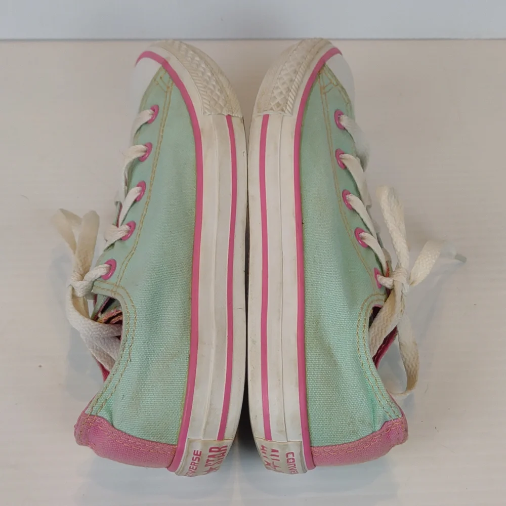 Converse Youth All Star Low Double Tongue Laces Sneakers Skate Shoes Pink & Mint